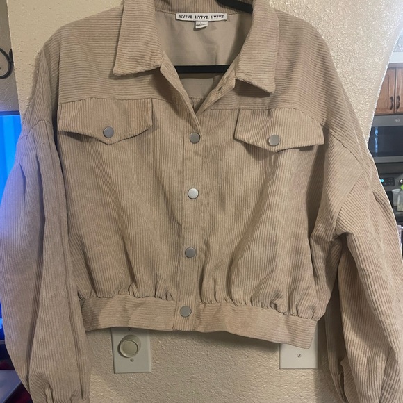 HYFVE Women's Beige Corduroy Black Utility Jacket - Picture 1 of 6